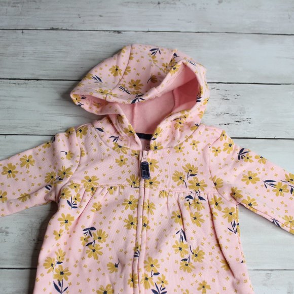 Carter's Baby Girl Hoodie Jumpsuit Romper Size 18 Months Floral Coverall - Picture 5 of 7